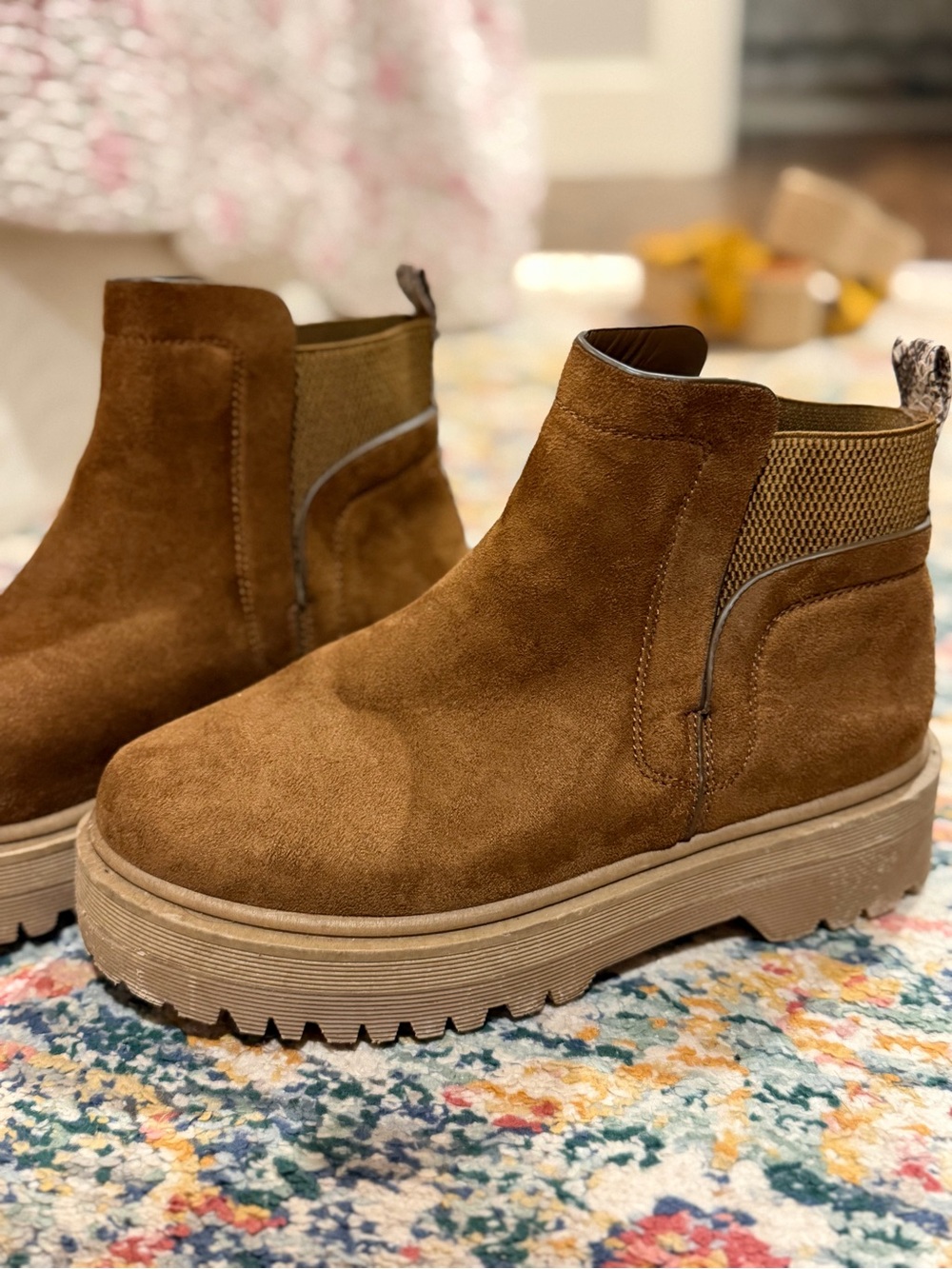 Suede Chelsea Platform Ankle Boots - Brown